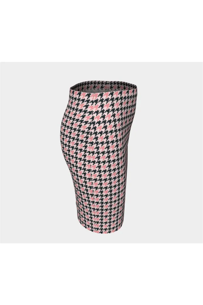 Pink Houndstooth Fitted Skirt