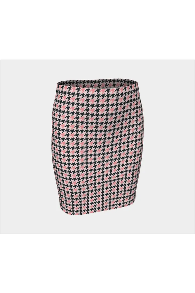 Pink Houndstooth Fitted Skirt