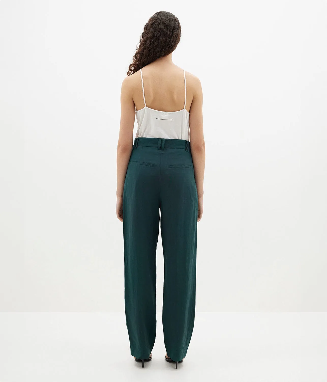 PLEAT FRONT LINEN PANT- MALACHITE