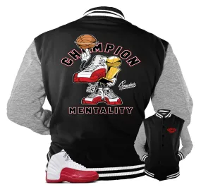 Retro 12 Cherry Varsity Jacket - Champ Mentality - Black