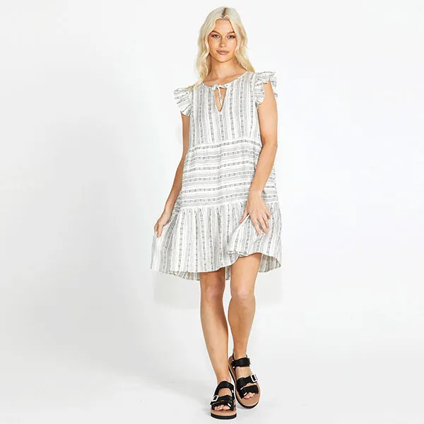 Riley Frill Mini Dress - Mono Stripe