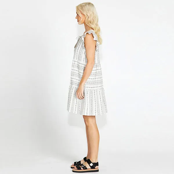 Riley Frill Mini Dress - Mono Stripe