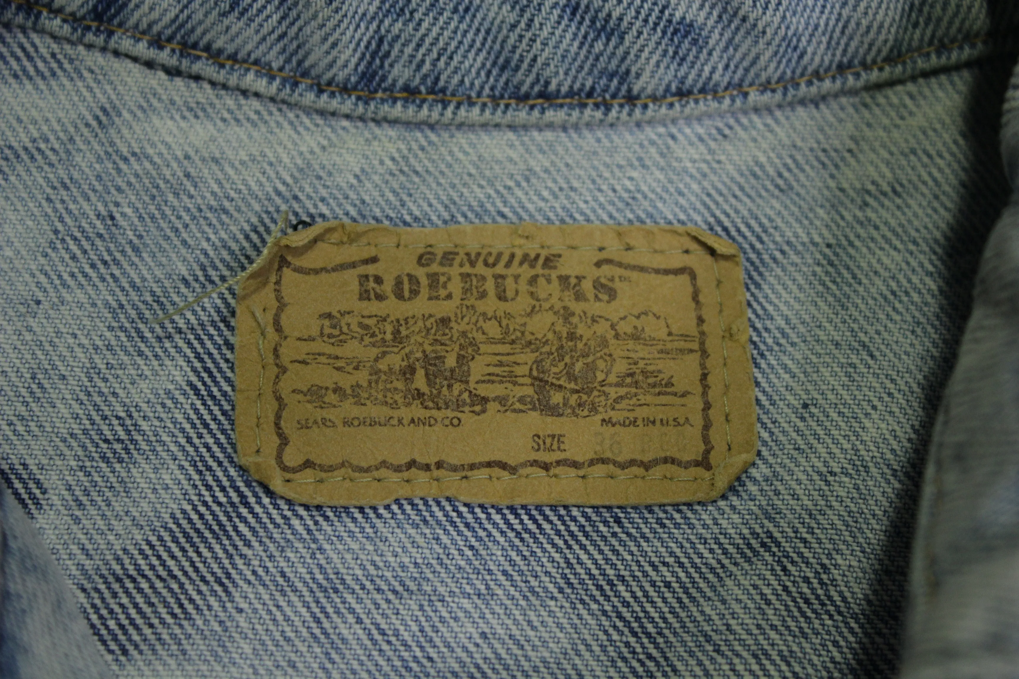 Roebucks Genuine Made in USA 80's Acid Washed Denim Jean Jacket