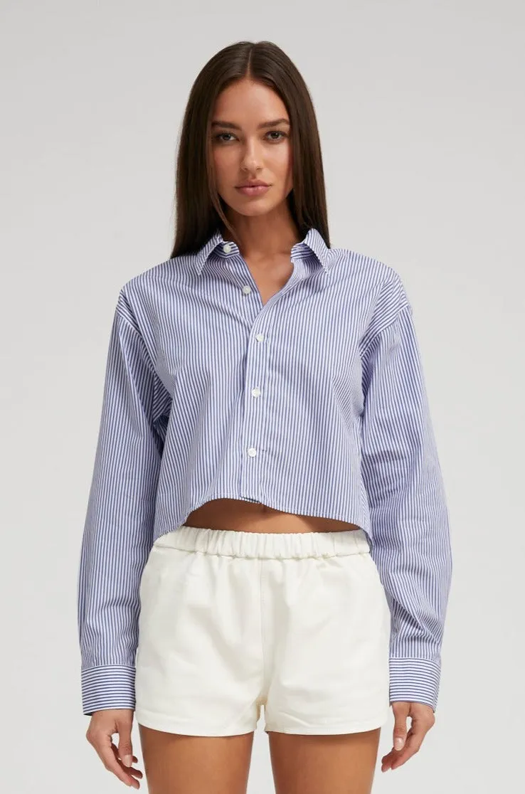 Royal Blue Striped Cropped Button Down