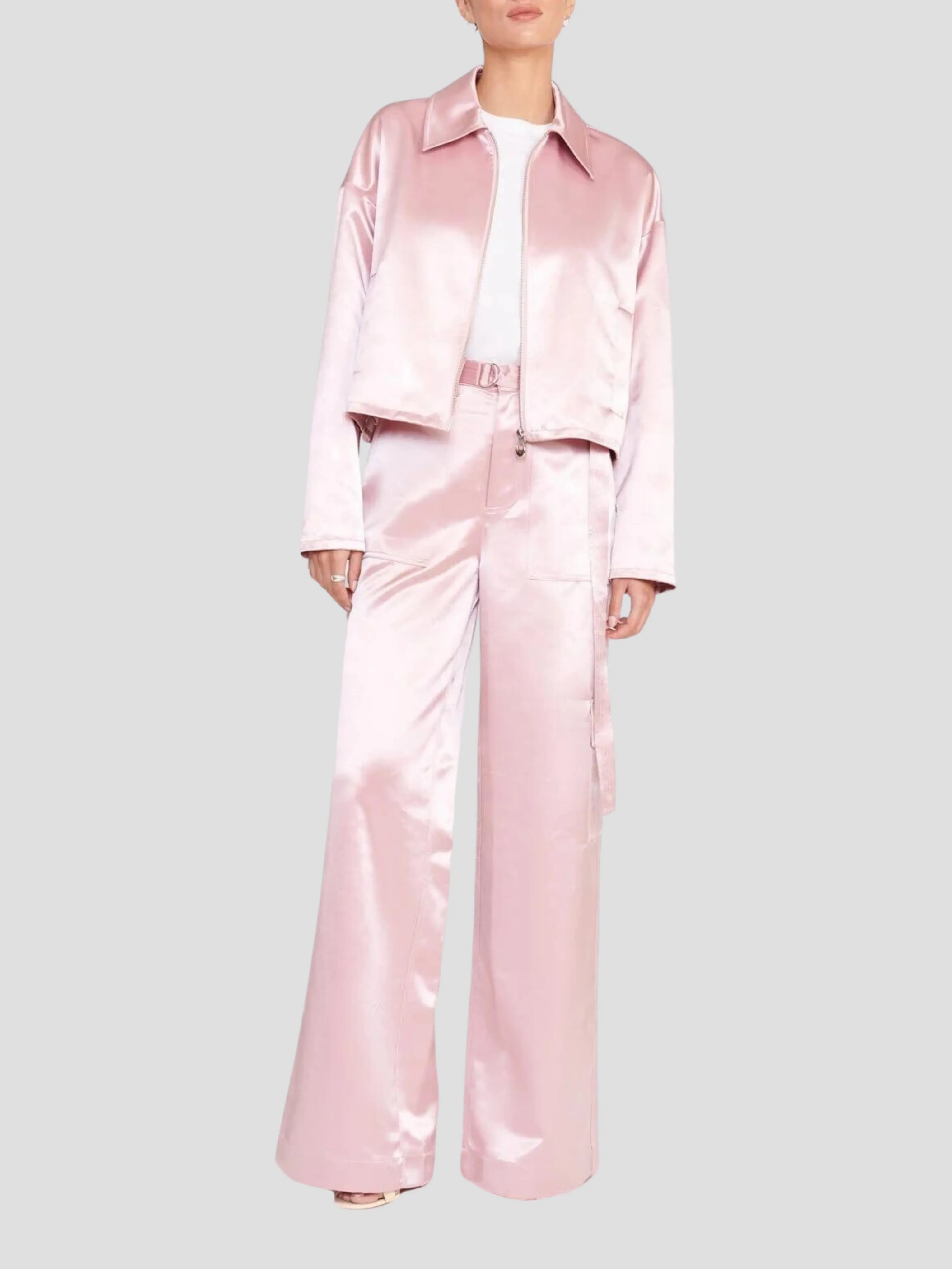 Shay Pink Satin Wide-Leg Cargo Pant