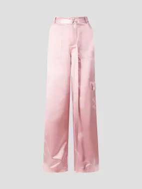 Shay Pink Satin Wide-Leg Cargo Pant