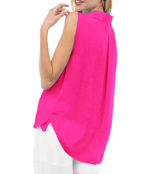 Sleeveless Button Down Shirt - Hot Pink