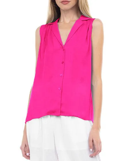 Sleeveless Button Down Shirt - Hot Pink