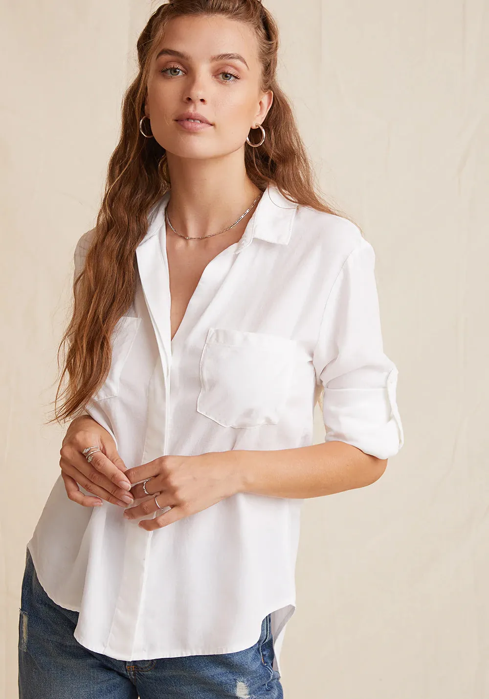 Split Back Button Down - White