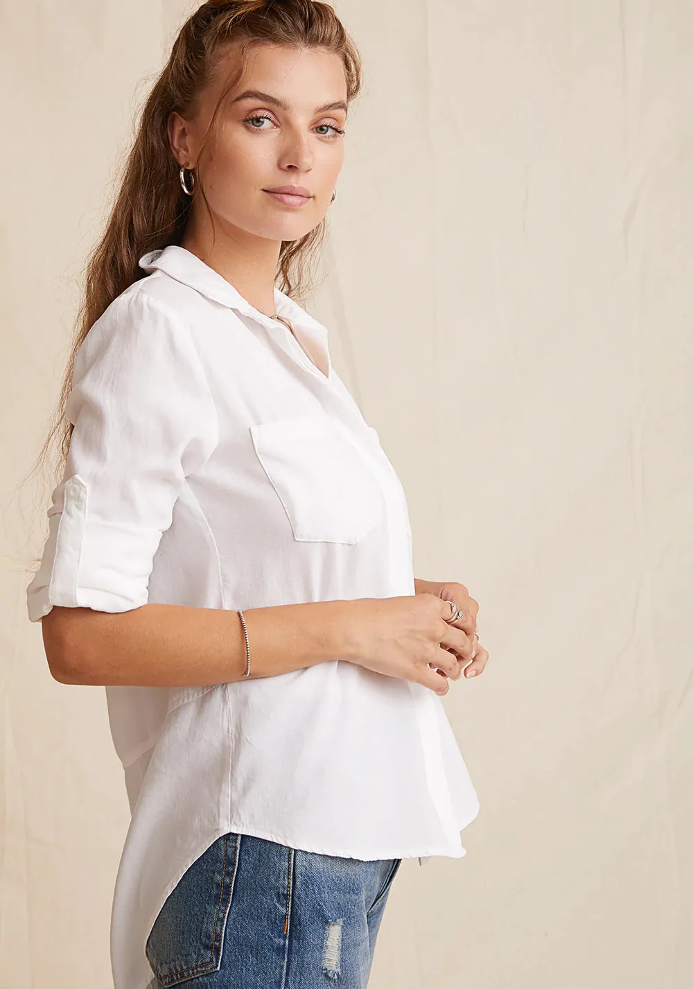 Split Back Button Down - White