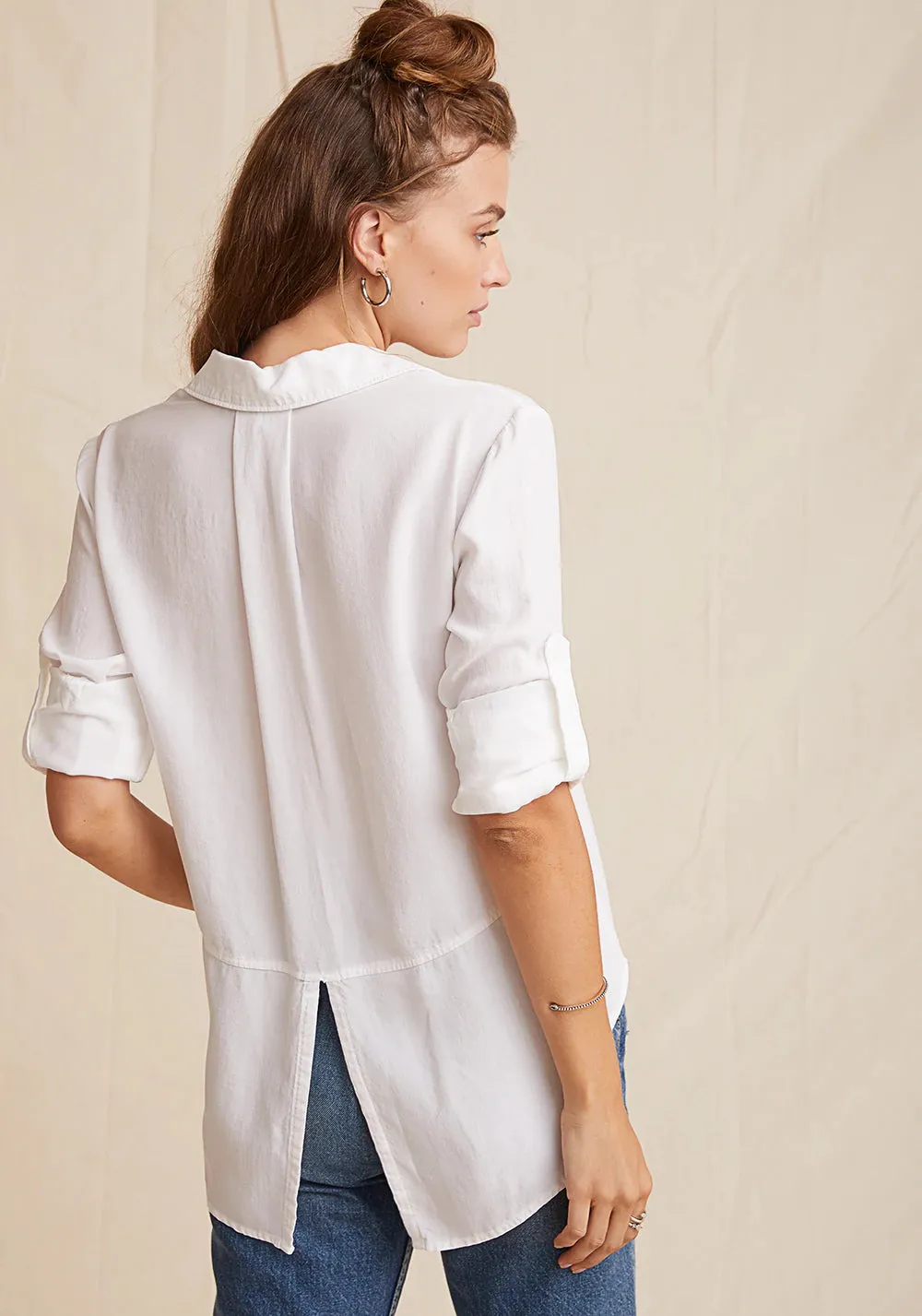 Split Back Button Down - White