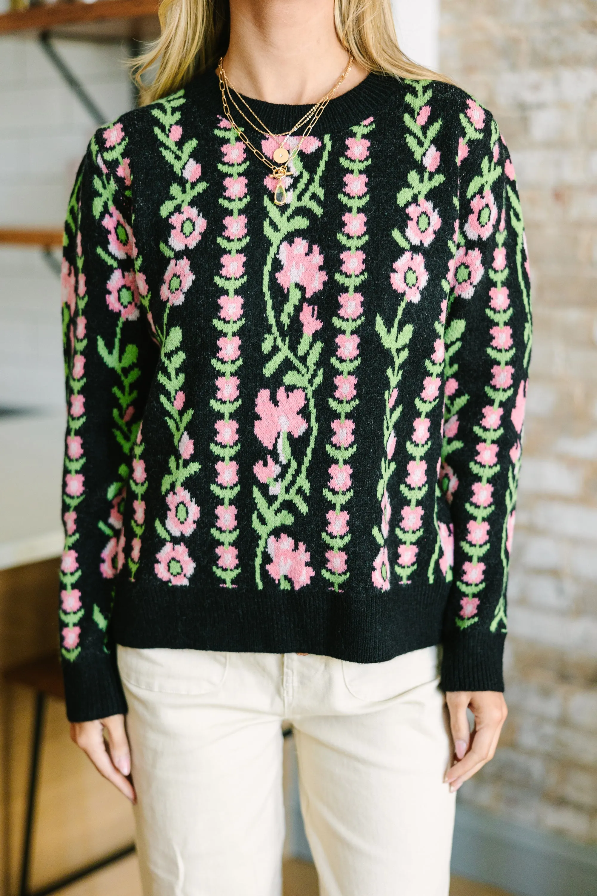 Stil Believe Black Floral Sweater