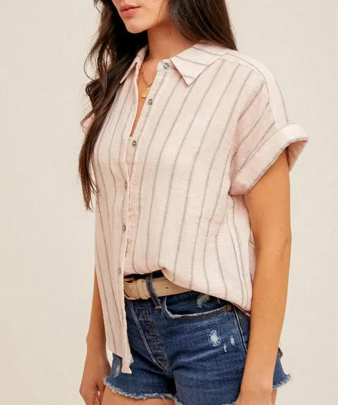 Stripe Button Down Shirt - Pink