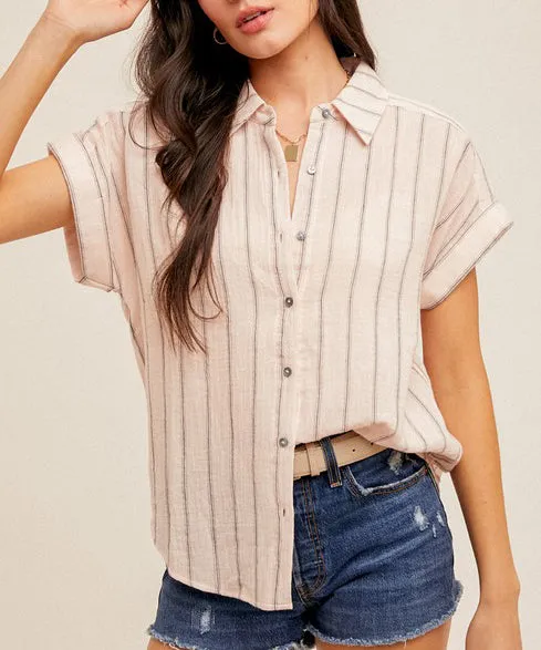 Stripe Button Down Shirt - Pink