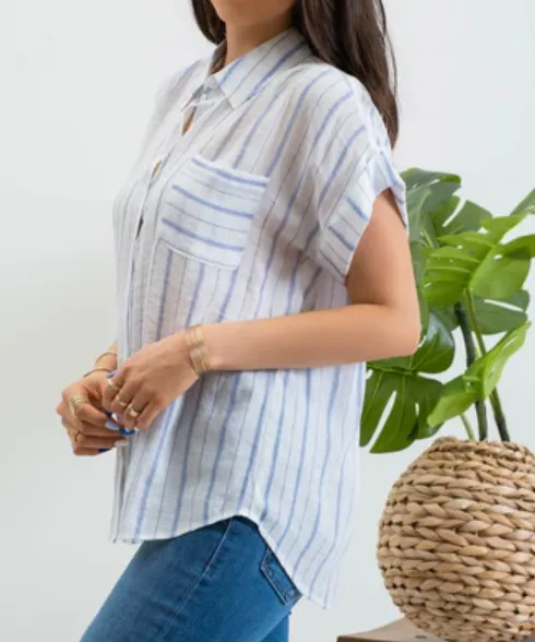 Stripe Button Down Shirt - Royal Blue