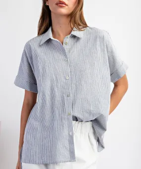 Stripe Button Down Top - Navy