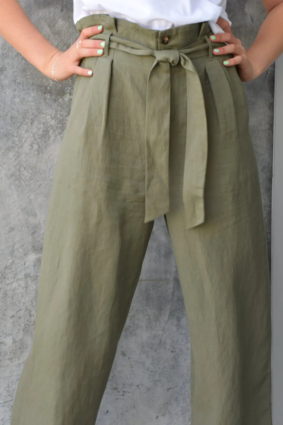 Summer Love Army Paper Bag Linen Blend Pant