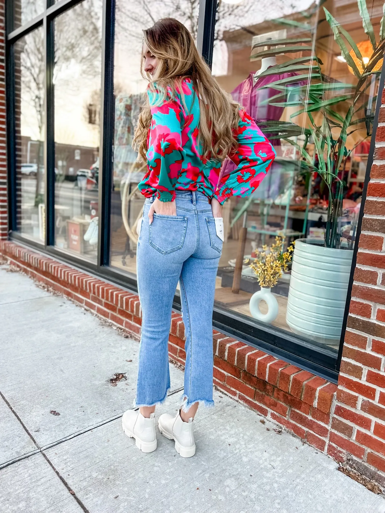 Teal & Pink Floral Button Down Blouse