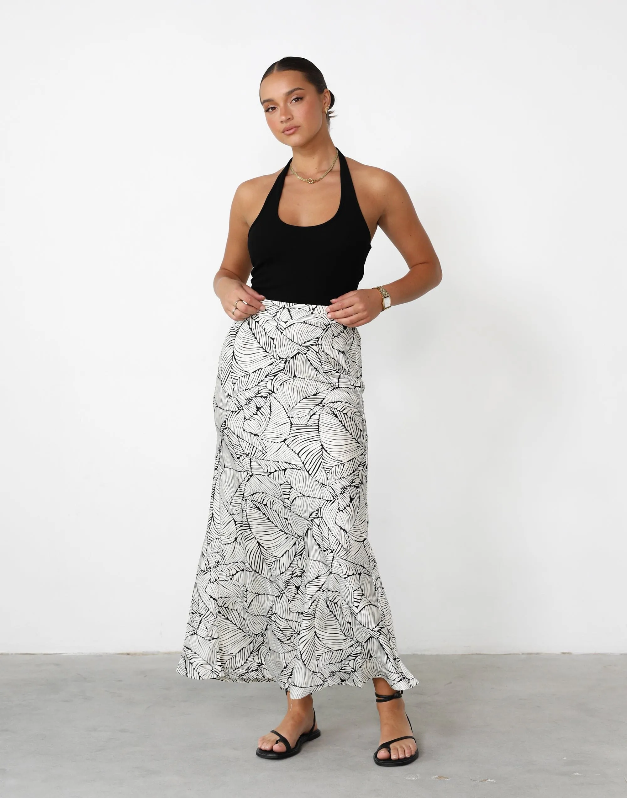 Teena Maxi Skirt (Cream/Black Print)