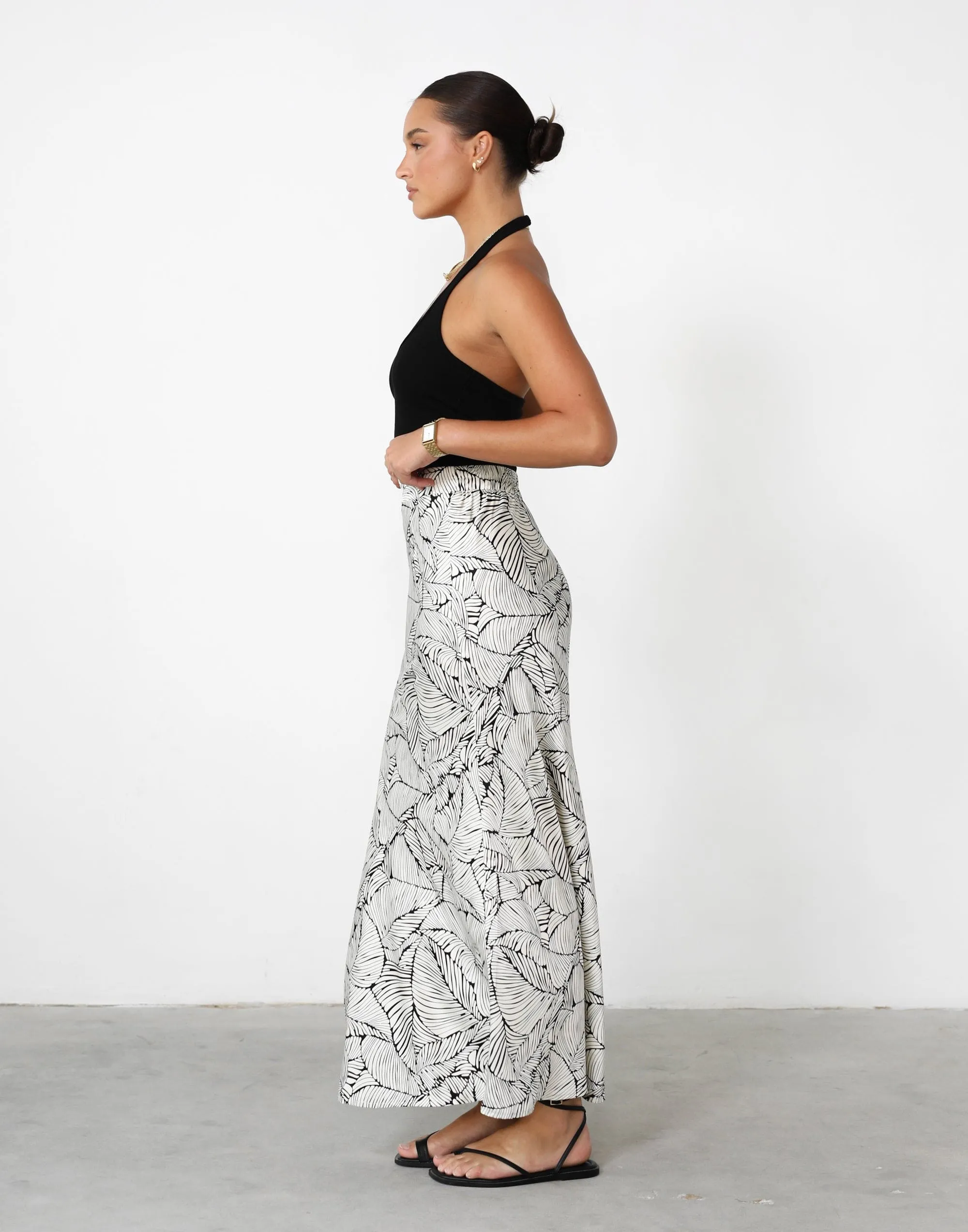 Teena Maxi Skirt (Cream/Black Print)