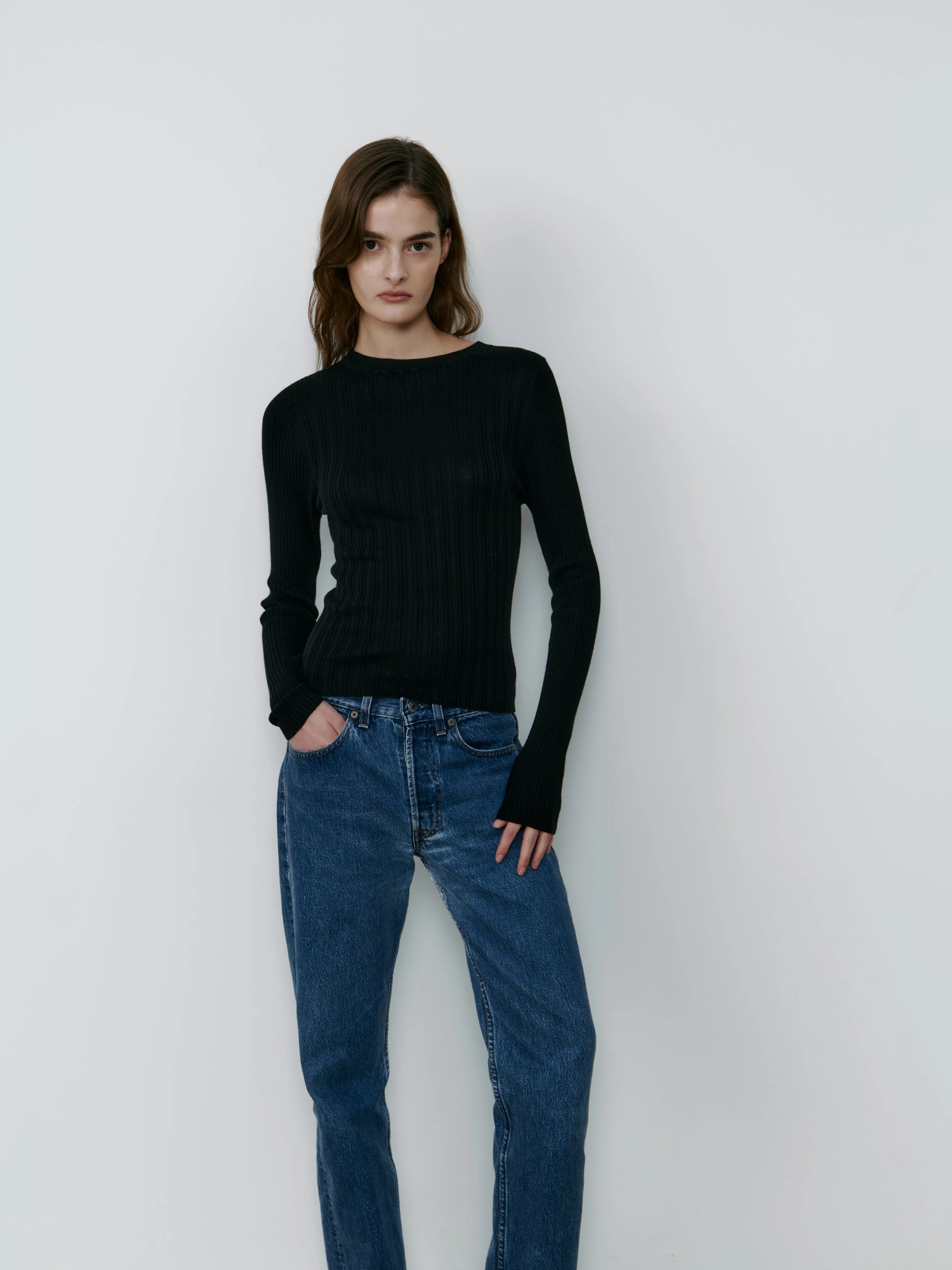 THE SILK RIBBED BOATNECK - BLACK