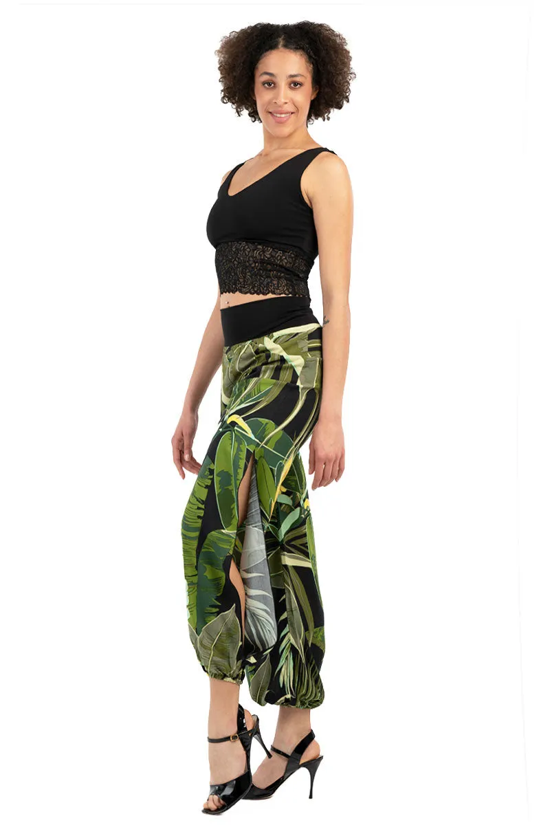 Tropical Print Gathered Tango Pants