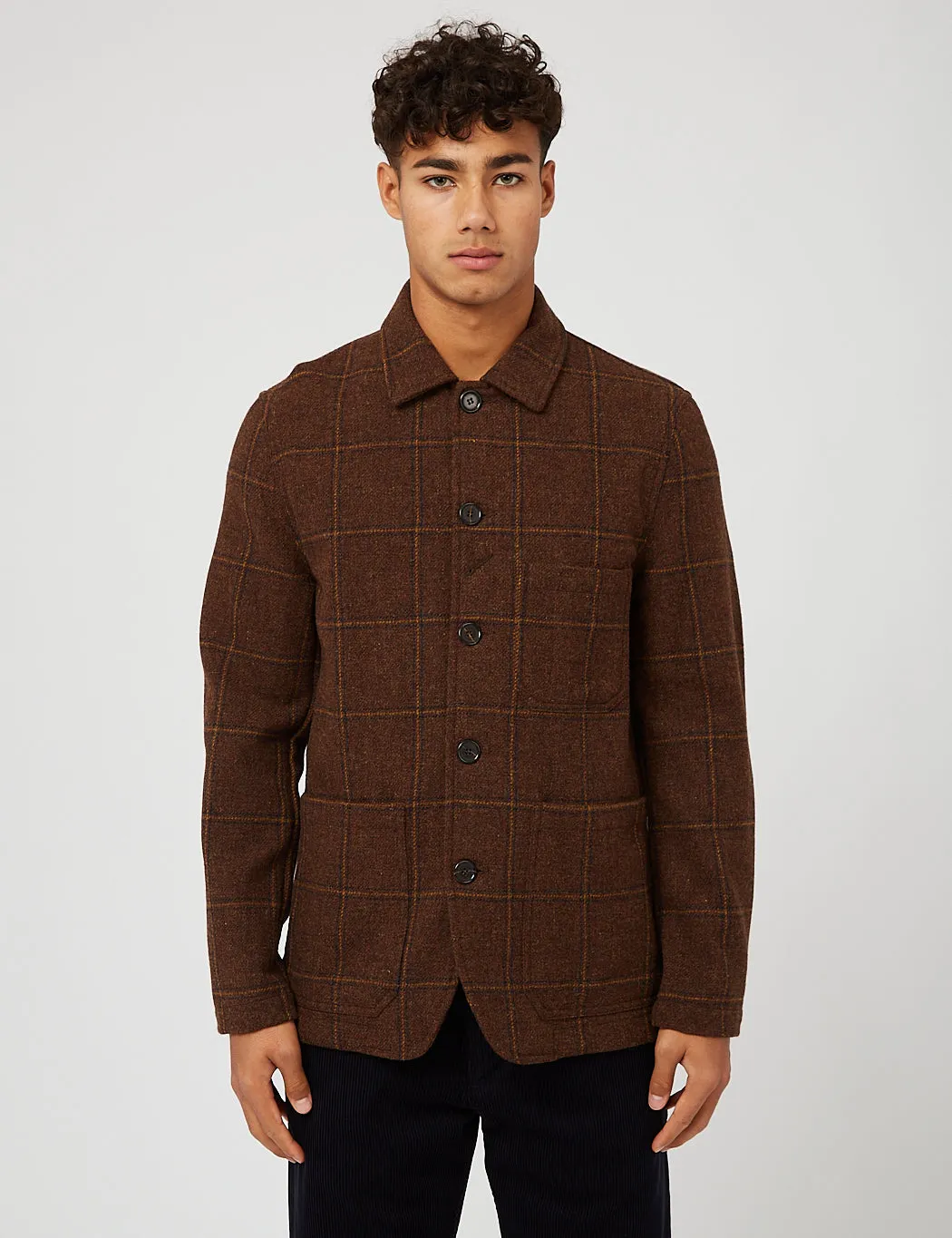 Universal Works Bakers Chore Jacket (Alberto Check) - Brown