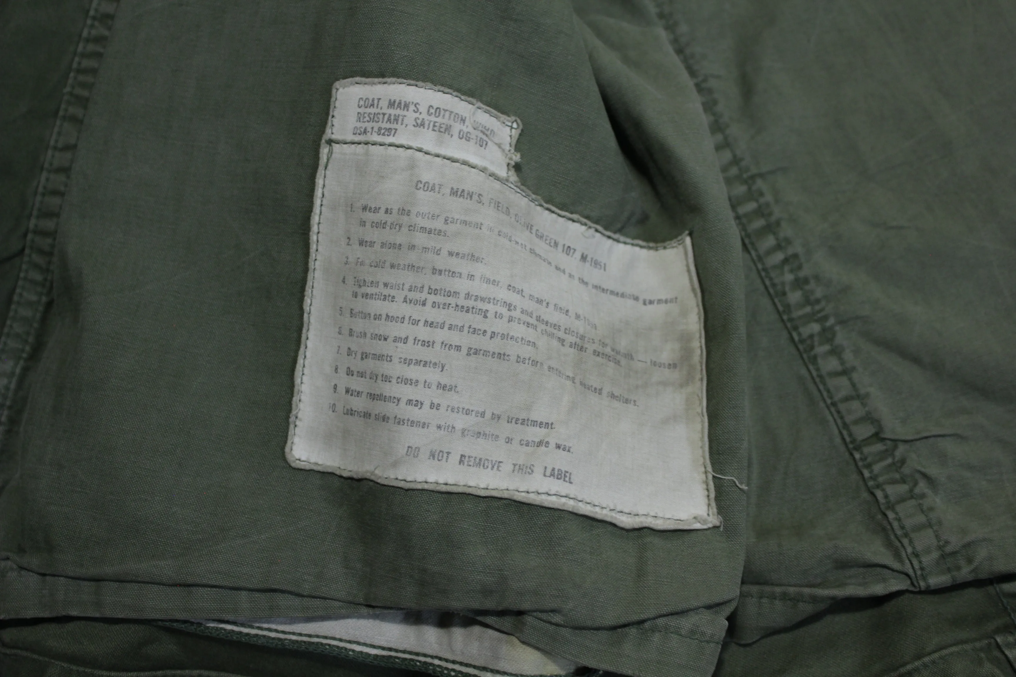 US Army Vintage 1960's Vietnam M-51 M-1951 Field Jacket w/ Liner, OG107