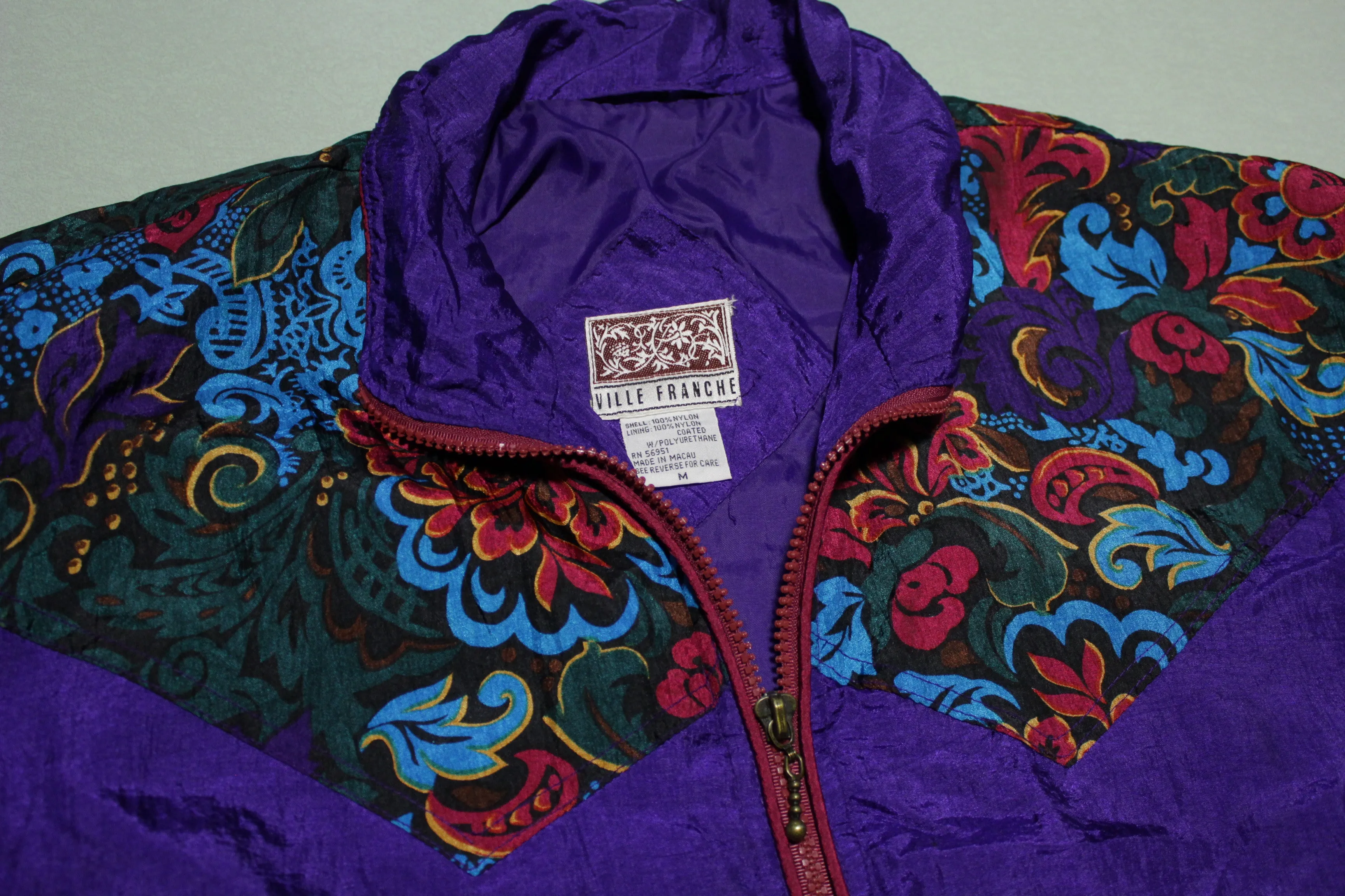 Ville Franche Bling Floral Vintage 90's Grandma Windbreaker Jacket