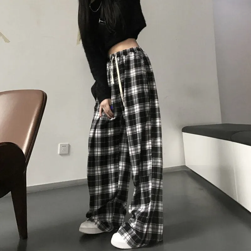 Wide-Leg Plaid Joggers