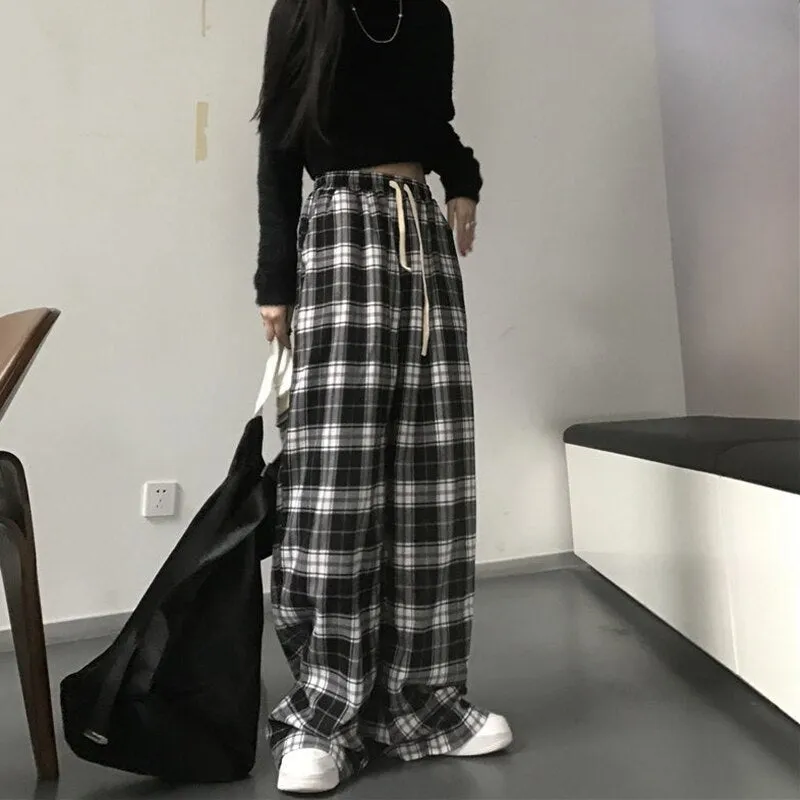 Wide-Leg Plaid Joggers