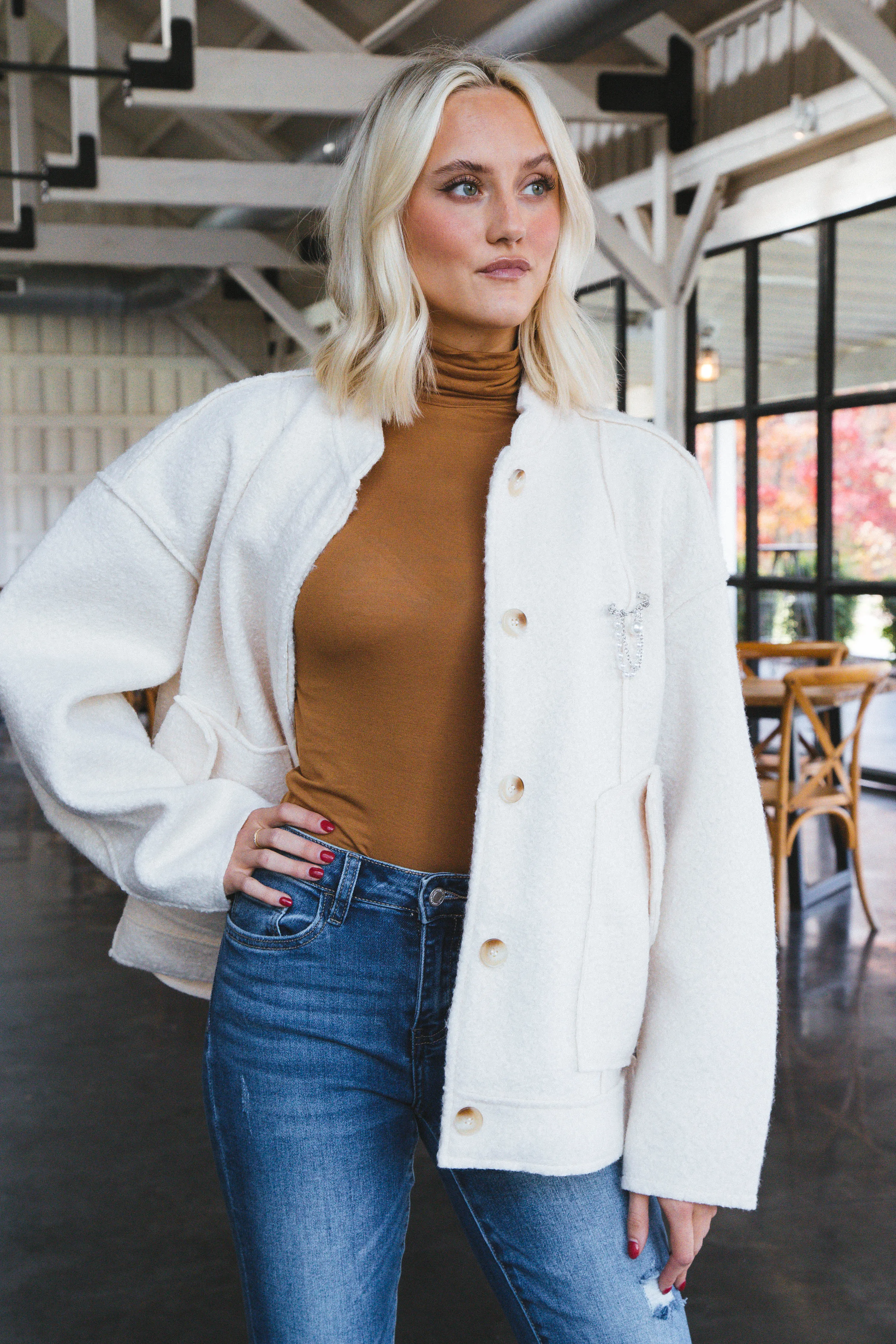 Willow Bomber Jacket with Pin, Ivory | Free People