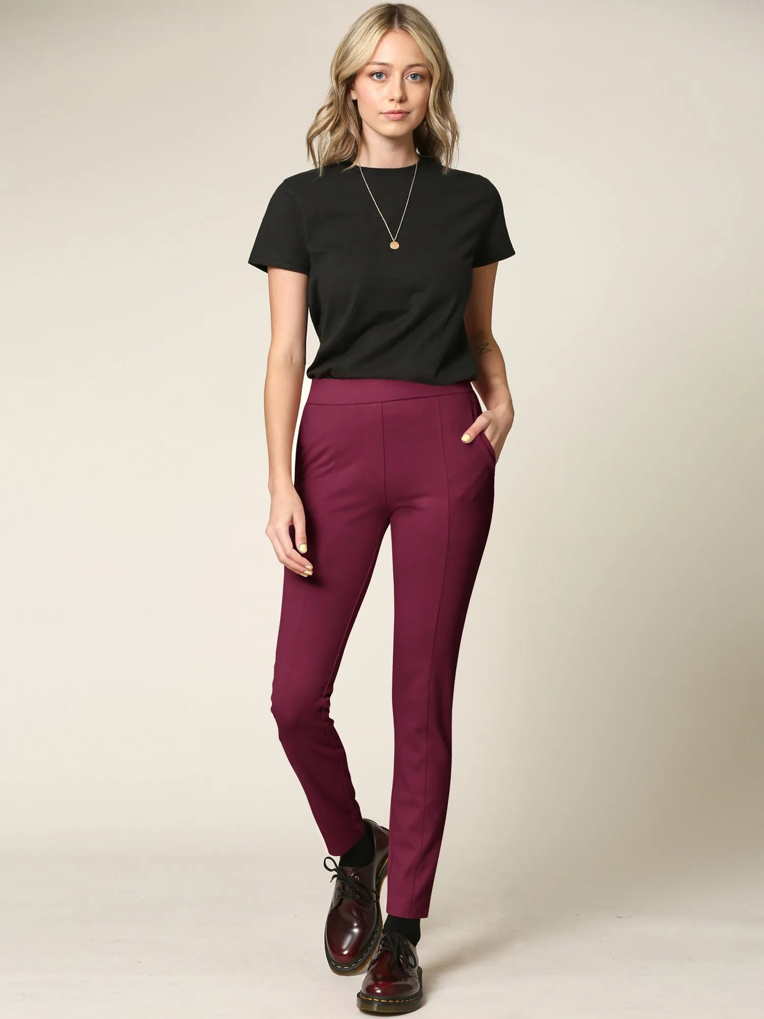 Women's Pull On Legging Ponte Tummy Control Skinny Pant With Pockets