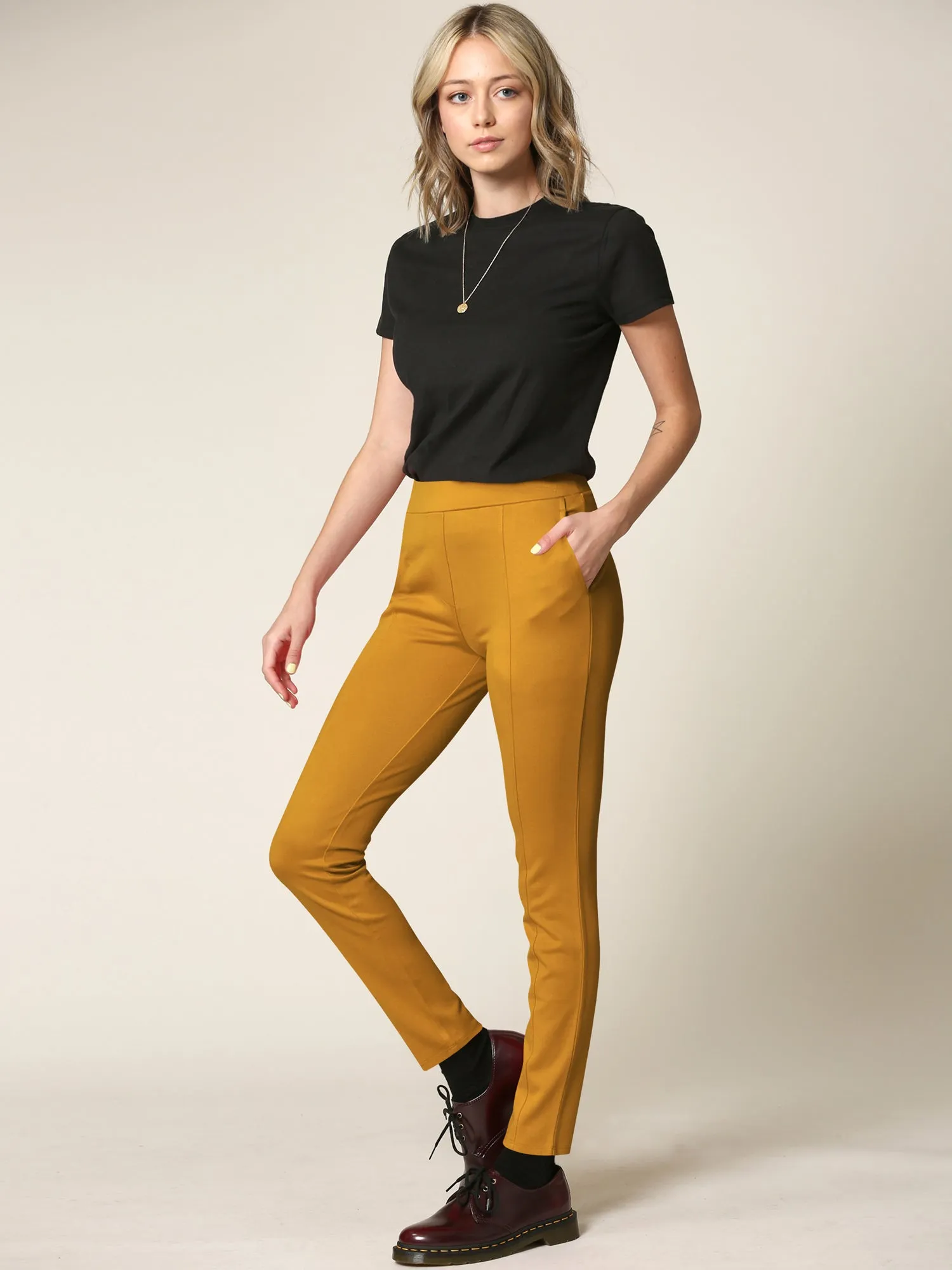 Women's Pull On Legging Ponte Tummy Control Skinny Pant With Pockets