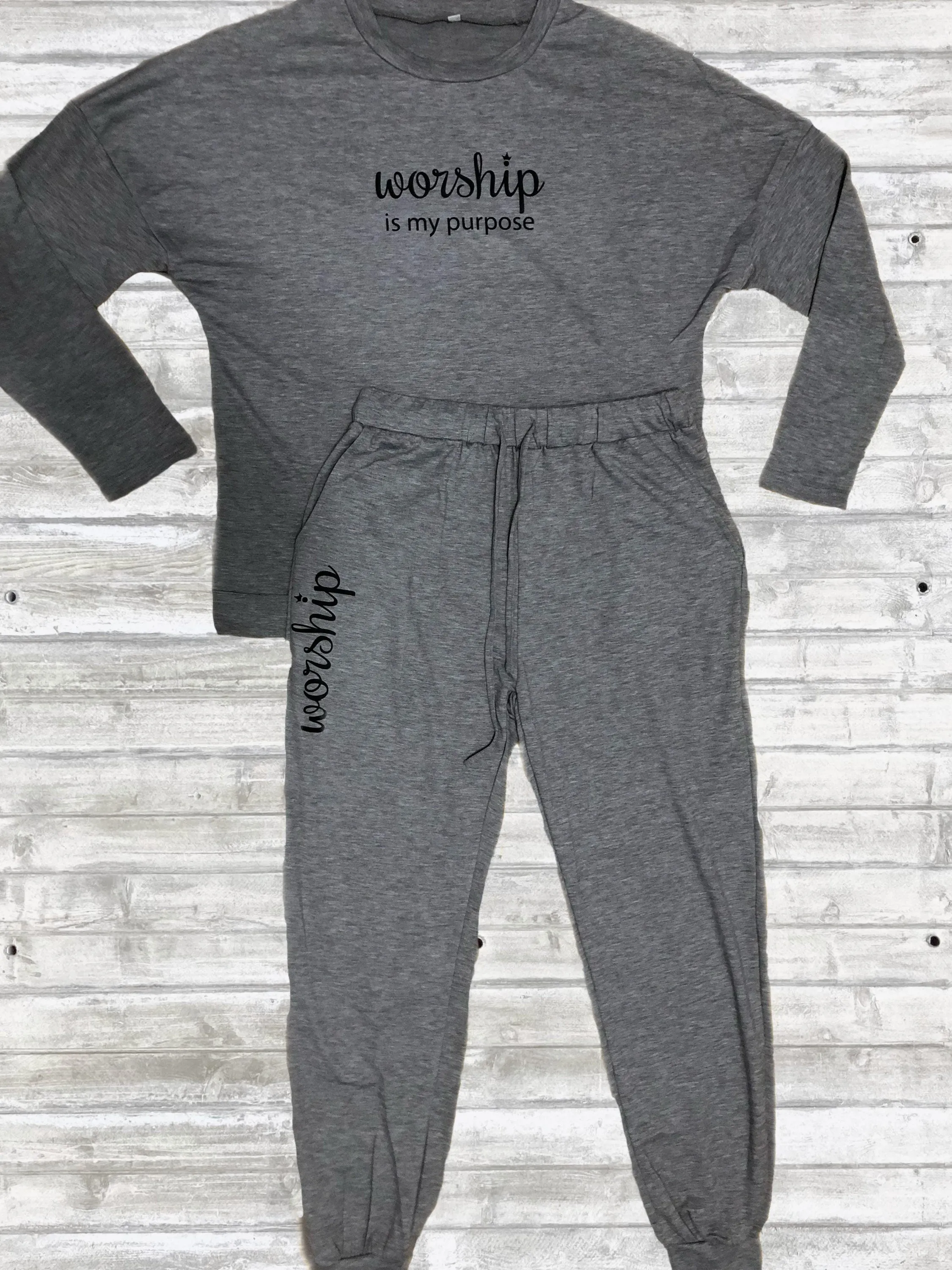 Worship is My Purpose Black & Gray Jogger Set